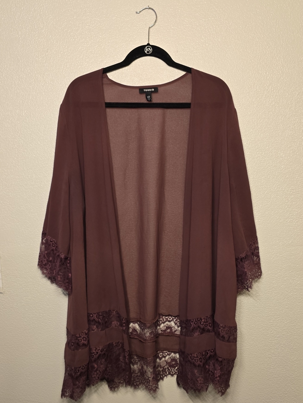 Torrid Plum Lace-Trim Open Cardigan